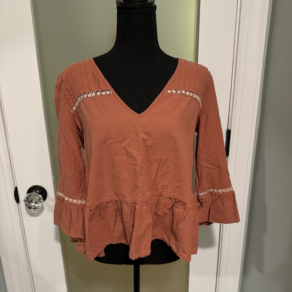 Pink Lily Terracotta V-Neck Blouse